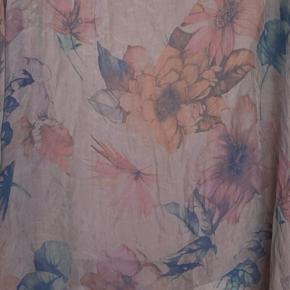 H TREND Italy Silk Floral Print Oversized Dolman Sleeve Blouse Taupe One Size - Picture 4 of 7